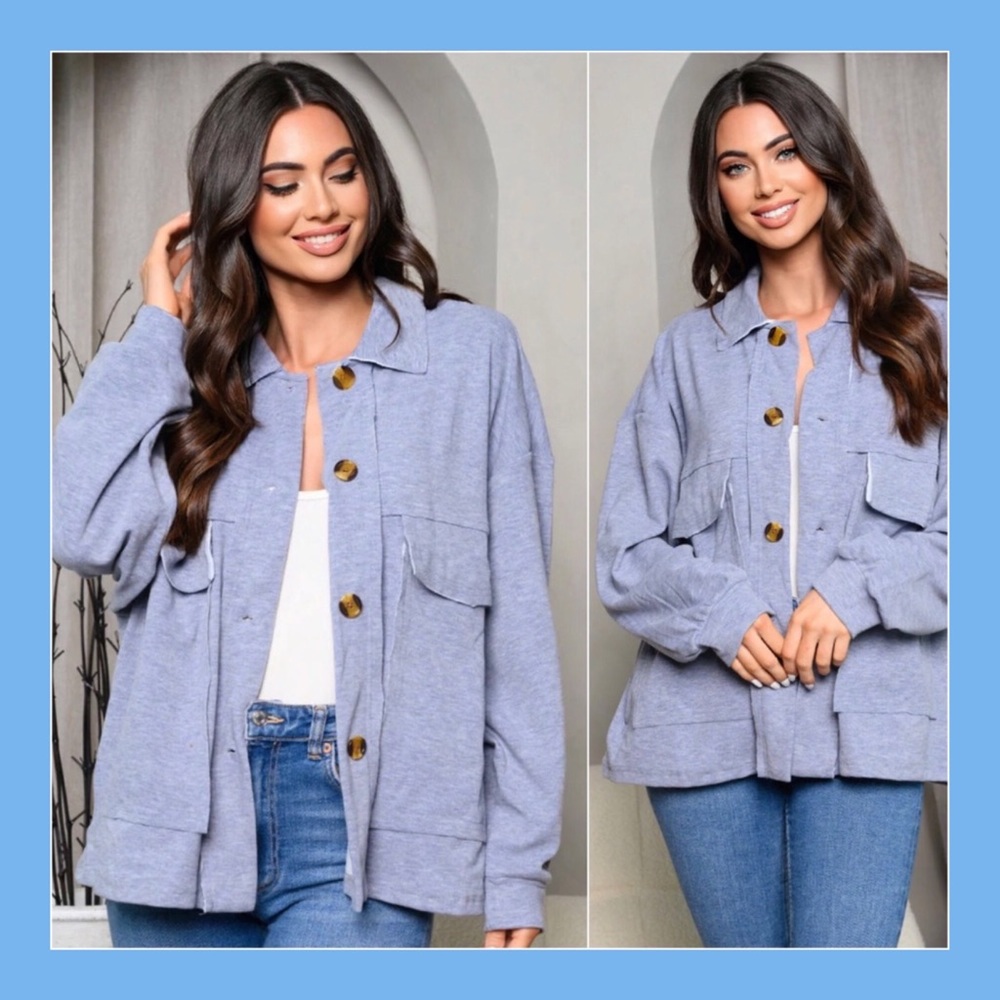 ❗️NEW❗️Dusty Blue Button Down Front Pocket Shacket